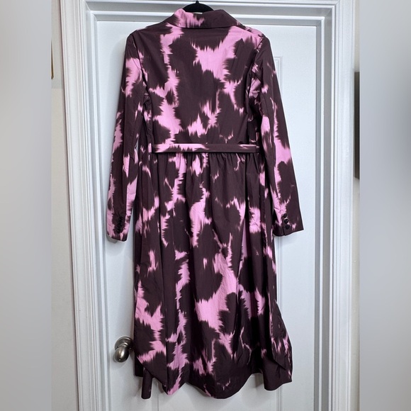 PSOPHIA Printed Taffeta Collared Long Sleeve Dress Brown & Pink w/ Pockets - Picture 6 of 7